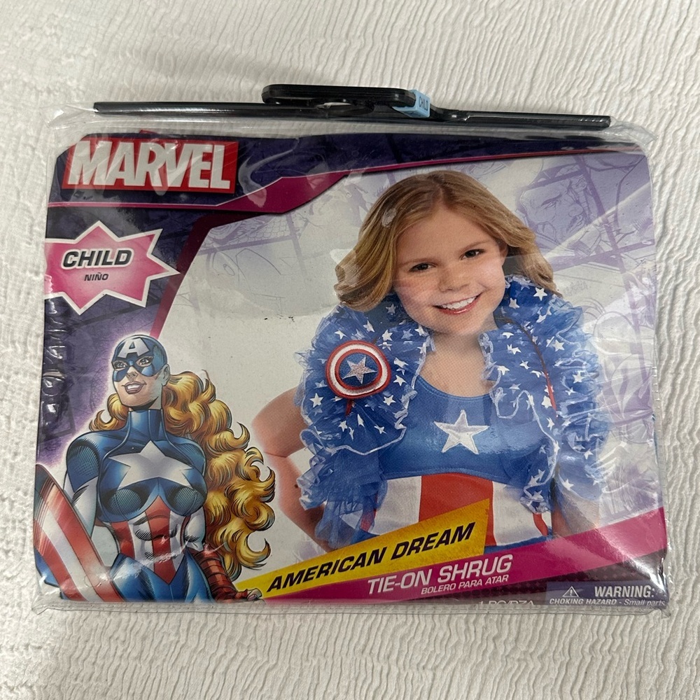 🇺🇸Captain Marvel American Dream Superhero tie on shrug for 4th of July Dress NWT